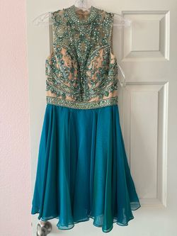 Sherri Hill Green Size 6 Blue Sheer Cocktail Dress on Queenly