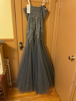 Mon Cheri Silver Size 12 Floor Length Grey Military Mermaid Dress on Queenly