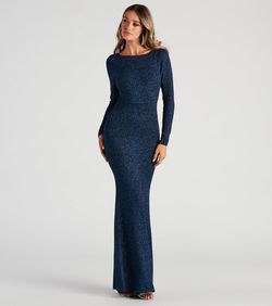 Style 05002-1713 Windsor Blue Size 8 Long Sleeve Backless Mermaid Dress on Queenly