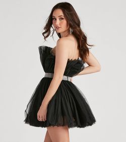 Style 05001-1262 Windsor Black Size 12 Flare Ruffles Jersey Mini Cocktail Dress on Queenly