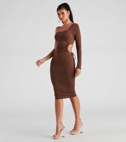 Style 05102-4803 Windsor Nude Size 12 Jersey Summer Long Sleeve Cocktail Dress on Queenly