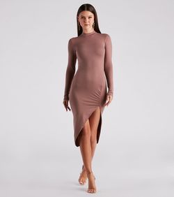 Style 05102-4285 Windsor Nude Size 4 Fitted Sleeves Jersey Side slit Dress on Queenly
