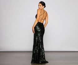 Style 05002-1288 Windsor Green Size 4 Padded Homecoming Sheer Jewelled Mermaid Dress on Queenly