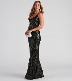 Style 05002-2437 Windsor Black Size 0 Wedding Guest Sheer Spaghetti Strap Mermaid Dress on Queenly