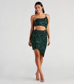 Style 05001-1159 Windsor Green Size 4 Party Fitted Tall Height Sequin Cocktail Dress on Queenly