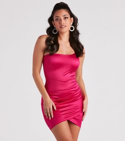 Style 05103-4648 Windsor Pink Size 4 Spaghetti Strap One Shoulder Tall Height Jersey Cocktail Dress on Queenly