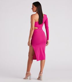 Style 05001-1264 Windsor Pink Size 0 One Shoulder Tall Height Jersey Side slit Dress on Queenly