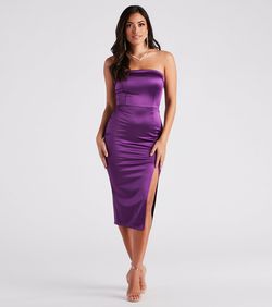 Style 05001-1505 Windsor Purple Size 8 Cocktail Strapless Jersey Side slit Dress on Queenly