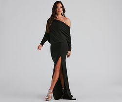 Style 05002-1301 Windsor Black Size 12 Prom Jersey Party Side slit Dress on Queenly