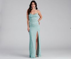 Style 05002-2261 Windsor Green Size 4 A-line Floor Length Tall Height Side slit Dress on Queenly