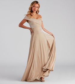 Style 05002-0060 Windsor Gold Size 12 A-line Floor Length Euphoria Side slit Dress on Queenly
