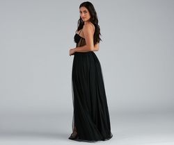 Style 05002-1844 Windsor Black Size 0 Wedding Guest Sheer Spaghetti Strap Side slit Dress on Queenly