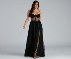 Style 05002-1844 Windsor Black Size 0 Wedding Guest Sheer Spaghetti Strap Side slit Dress on Queenly