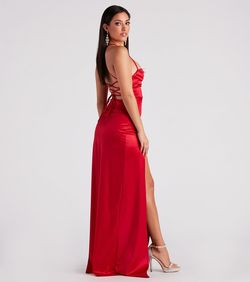 Style 05002-2644 Windsor Red Size 12 Silk Wedding Guest Side slit Dress on Queenly