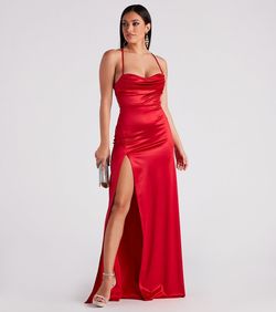 Style 05002-2644 Windsor Red Size 12 Silk Wedding Guest Side slit Dress on Queenly