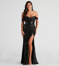 Style 05002-2442 Windsor Black Size 4 Sweetheart Floor Length Euphoria Side slit Dress on Queenly