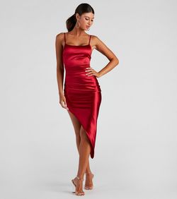 Style 05101-1440 Windsor Red Size 16 Silk Wedding Guest Mini Cocktail Side slit Dress on Queenly