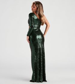 Style 05002-2538 Windsor Green Size 0 Mini Mermaid Sequin Side slit Dress on Queenly
