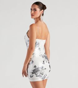 Style 05001-1252 Windsor White Size 4 Mini Spaghetti Strap Sequin Cocktail Dress on Queenly