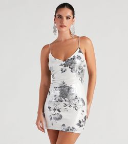 Style 05001-1252 Windsor White Size 12 Plus Size Spaghetti Strap Sequin Cocktail Dress on Queenly