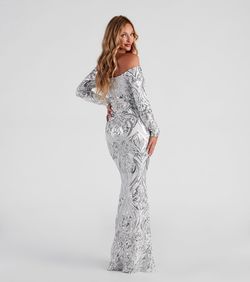 Style 05002-0962 Windsor Silver Size 8 A-line Prom Long Sleeve Mermaid Dress on Queenly