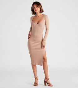 Style 05102-4853 Windsor Nude Size 0 Euphoria Sleeves Jersey Side slit Dress on Queenly