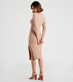 Style 05102-4853 Windsor Nude Size 4 Euphoria Sleeves Jersey Side slit Dress on Queenly