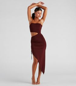 Style 05103-4641 Windsor Red Size 4 Jersey Custom Spaghetti Strap Cocktail Dress on Queenly
