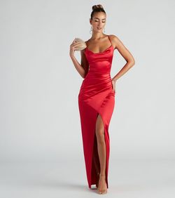 Style 05002-2654 Windsor Red Size 4 Homecoming Strapless Spaghetti Strap Prom Side slit Dress on Queenly