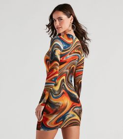 Style 05102-4779 Windsor Multicolor Size 8 Jersey Long Sleeve Cocktail Dress on Queenly