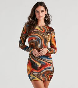 Style 05102-4779 Windsor Multicolor Size 12 Jersey Long Sleeve Cocktail Dress on Queenly