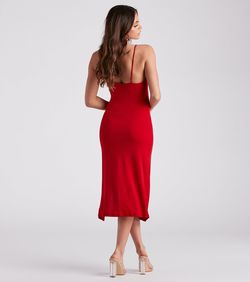 Style 05102-4826 Windsor Red Size 16 Plus Size Spaghetti Strap Side slit Dress on Queenly