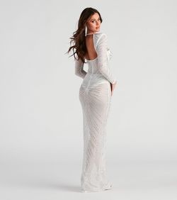 Style 05002-4049 Windsor White Size 4 Tall Height Sleeves Jewelled Straight Dress on Queenly