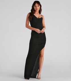 Style 05002-1344 Windsor Black Size 4 Tall Height Prom Midi Side slit Dress on Queenly