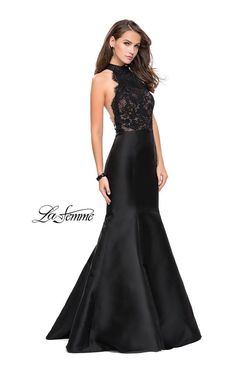 La Femme Black Size 10 High Neck Silk Prom Mermaid Dress on Queenly