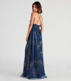 Style 05002-2466 Windsor Blue Size 4 V Neck Plunge Side slit Dress on Queenly