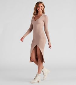 Style 06005-1482 Windsor Nude Size 4 Tall Height Cut Out V Neck Sleeves Side slit Dress on Queenly