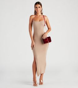 Style 05102-4883 Windsor Nude Size 12 Summer Jersey Side slit Dress on Queenly