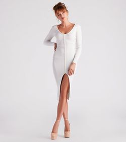 Style 06005-1525 Windsor White Size 0 Long Sleeve Euphoria Plunge Side slit Dress on Queenly