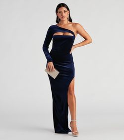 Style 05002-2901 Windsor Blue Size 16 Euphoria Plus Size Winter Formal Black Tie Side slit Dress on Queenly