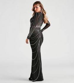 Style 05002-2713 Windsor Black Size 4 Floor Length Sheer Jewelled Mermaid Dress on Queenly
