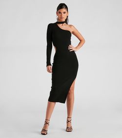 Style 06005-1495 Windsor Black Size 12 Plus Size Cut Out Jersey Side slit Dress on Queenly