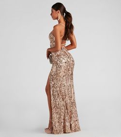 Style 05002-2453 Windsor Gold Size 12 Mermaid Sheer Jewelled Side slit Dress on Queenly