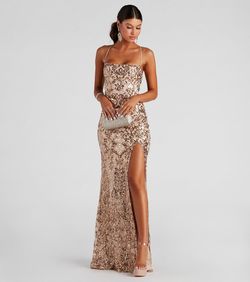 Style 05002-2453 Windsor Gold Size 12 Homecoming Sheer Square Neck Black Tie Side slit Dress on Queenly