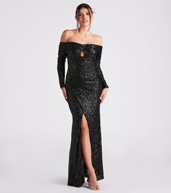 Style 05002-2646 Windsor Black Size 8 Wedding Guest Mini Mermaid Sequin Side slit Dress on Queenly
