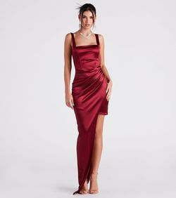 Style 05002-2725 Windsor Red Size 16 Tall Height Strapless Jersey Side slit Dress on Queenly