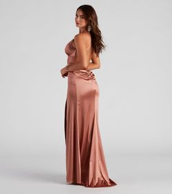 Style 05002-2369 Windsor Pink Size 6 Jewelled Silk Black Tie V Neck Side slit Dress on Queenly