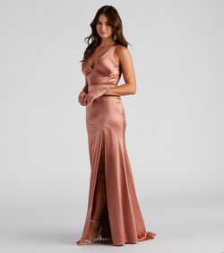 Style 05002-2369 Windsor Pink Size 6 Jewelled Silk Black Tie V Neck Side slit Dress on Queenly
