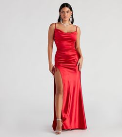 Style 05002-2508 Windsor Red Size 6 Prom Silk Side slit Dress on Queenly