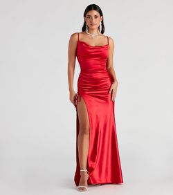 Style 05002-2508 Windsor Red Size 14 Floor Length Tall Height Bridesmaid Plus Size Side slit Dress on Queenly
